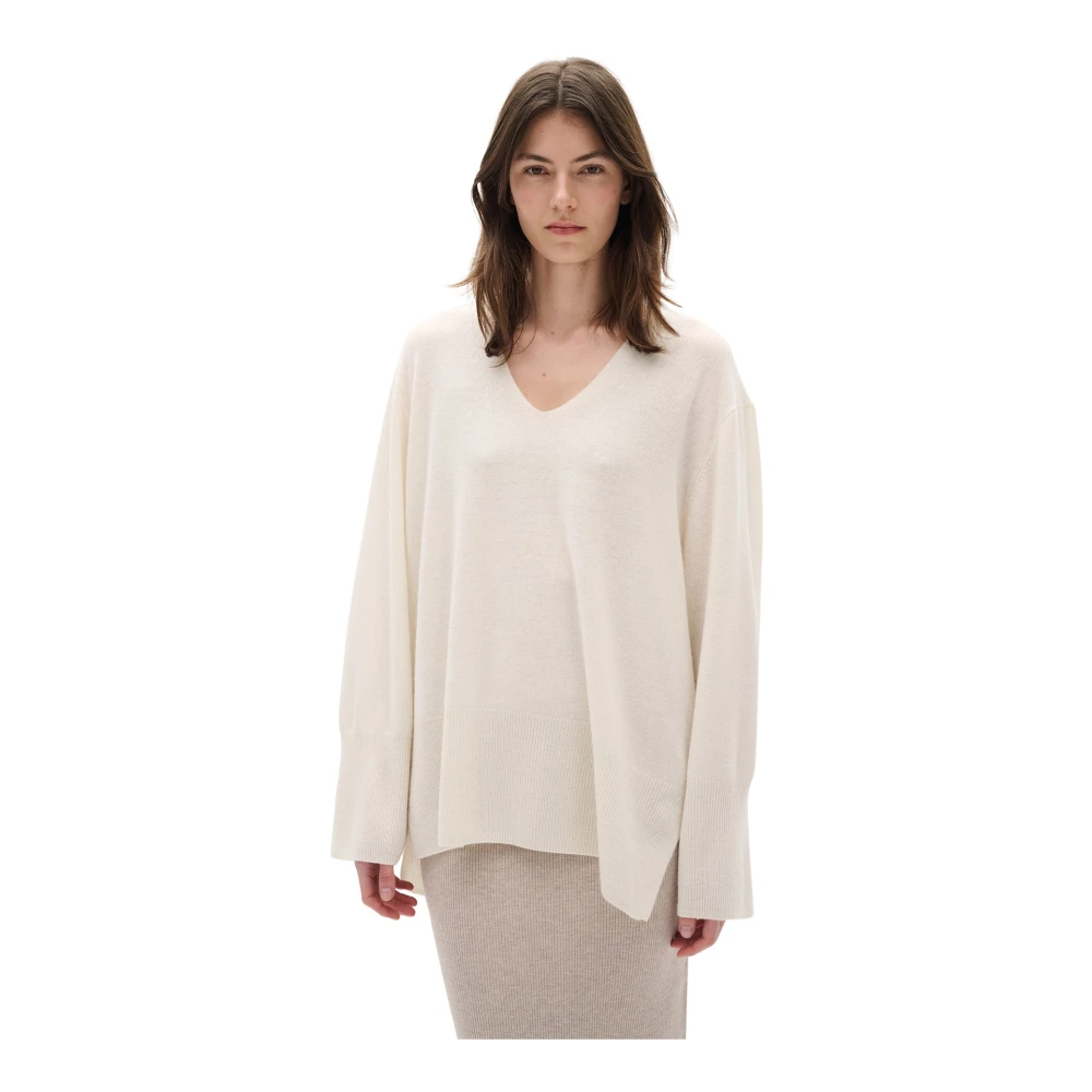 InWear V-hals Gebreide Trui Vanille Melange Beige Dames