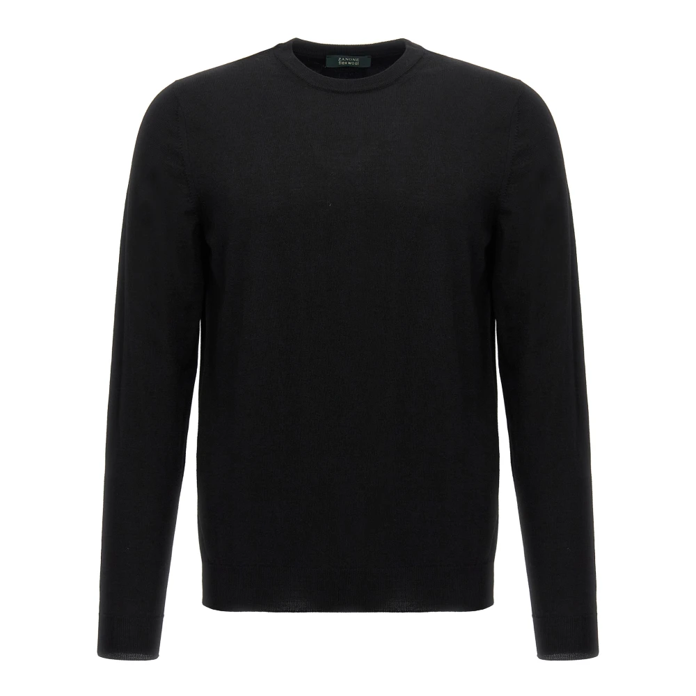 Zanone Black Round-Neck Knitwear, Male, 3XL, Wool Jumper
