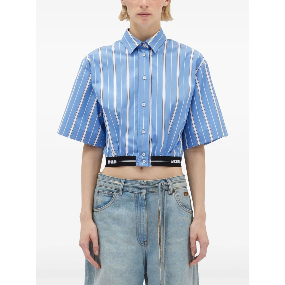 Msgm Blauwe Knoopsluiting Logo Taille Shirt Blue Dames