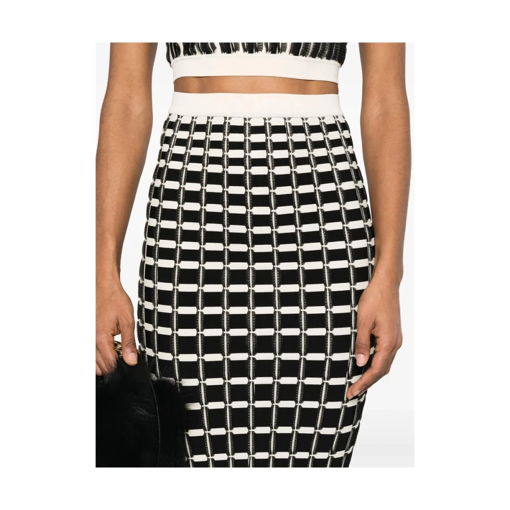 Elisabetta Franchi Gestreepte elastische taille potloodrok Black Dames
