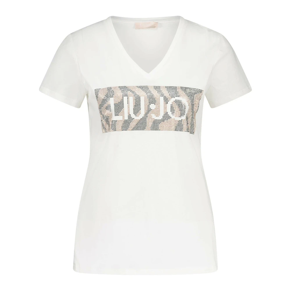 Liu Jo Witte katoenen T-shirts en Polos met strass versiering White Dames