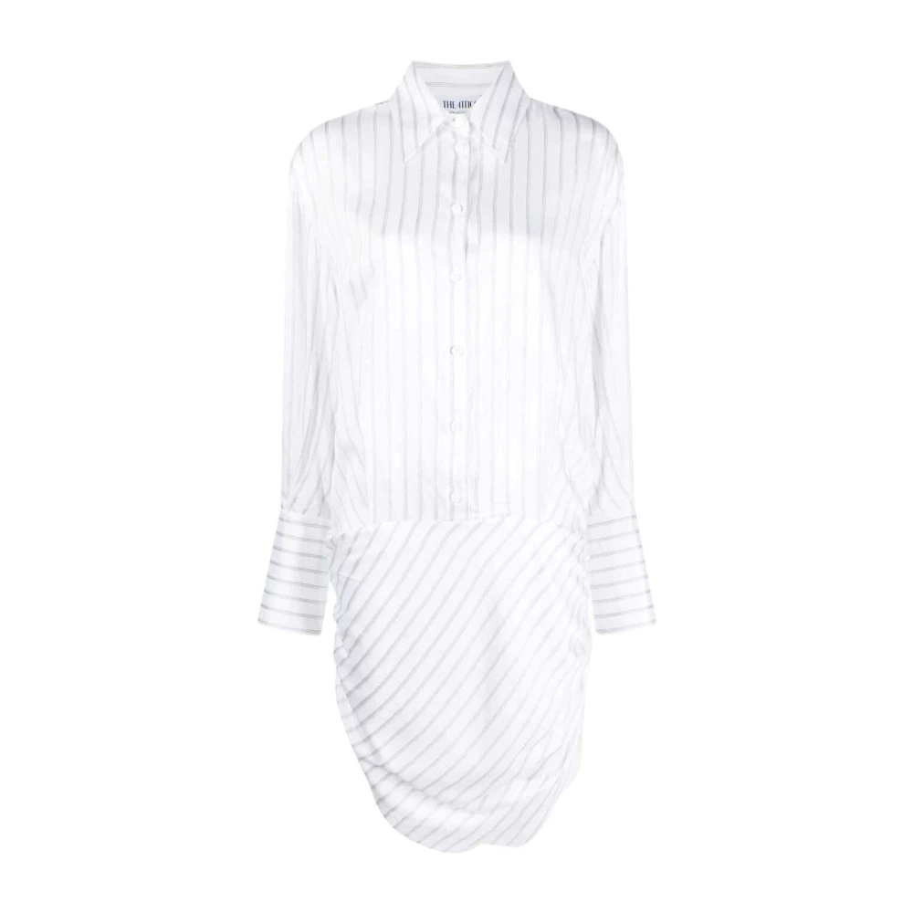 The Attico Retroinspirerad randig skjortklänning med draperad kjol och förlängda ärmmuddar White, Dam