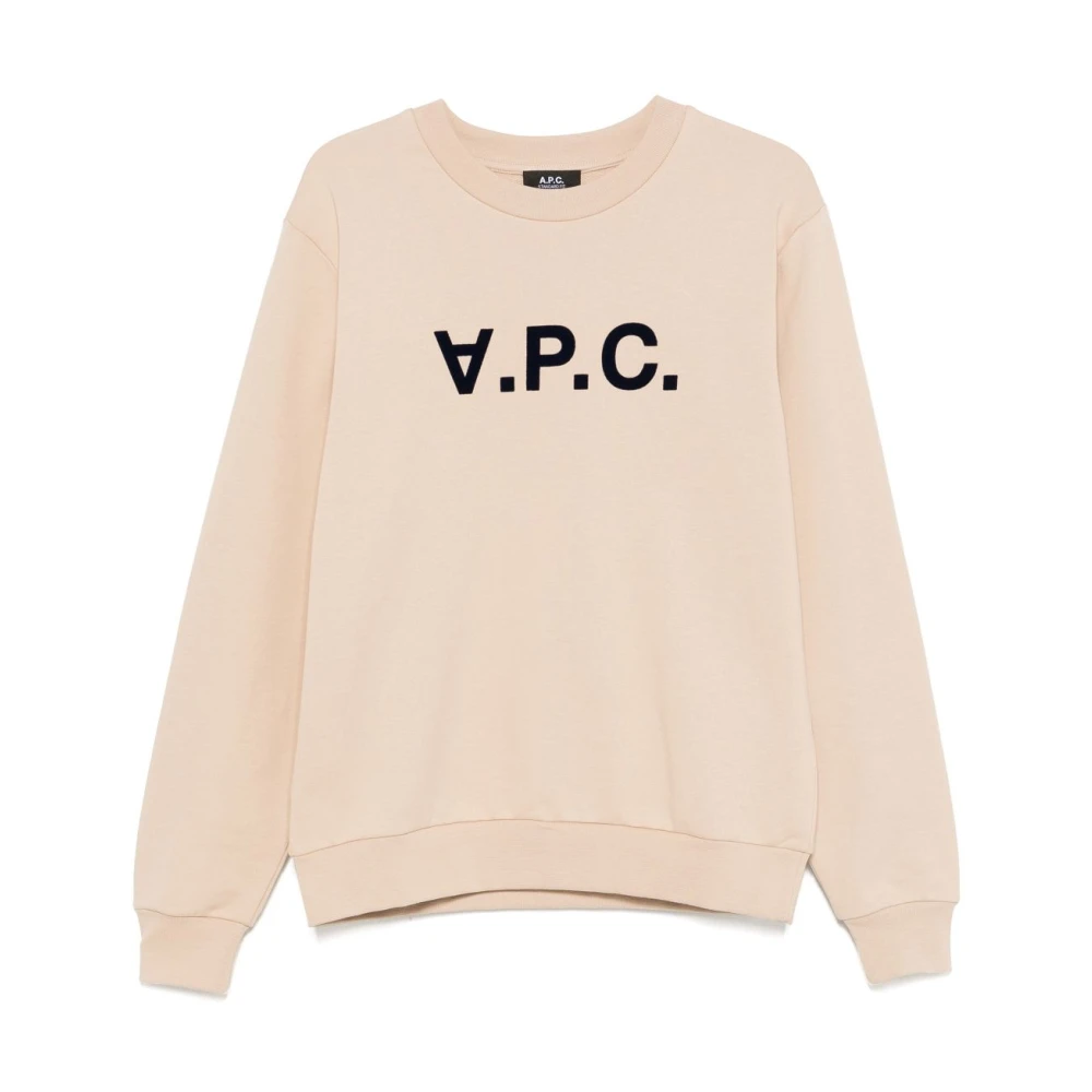 A.p.c. Logo Print Crewneck Sweater Beige Dames