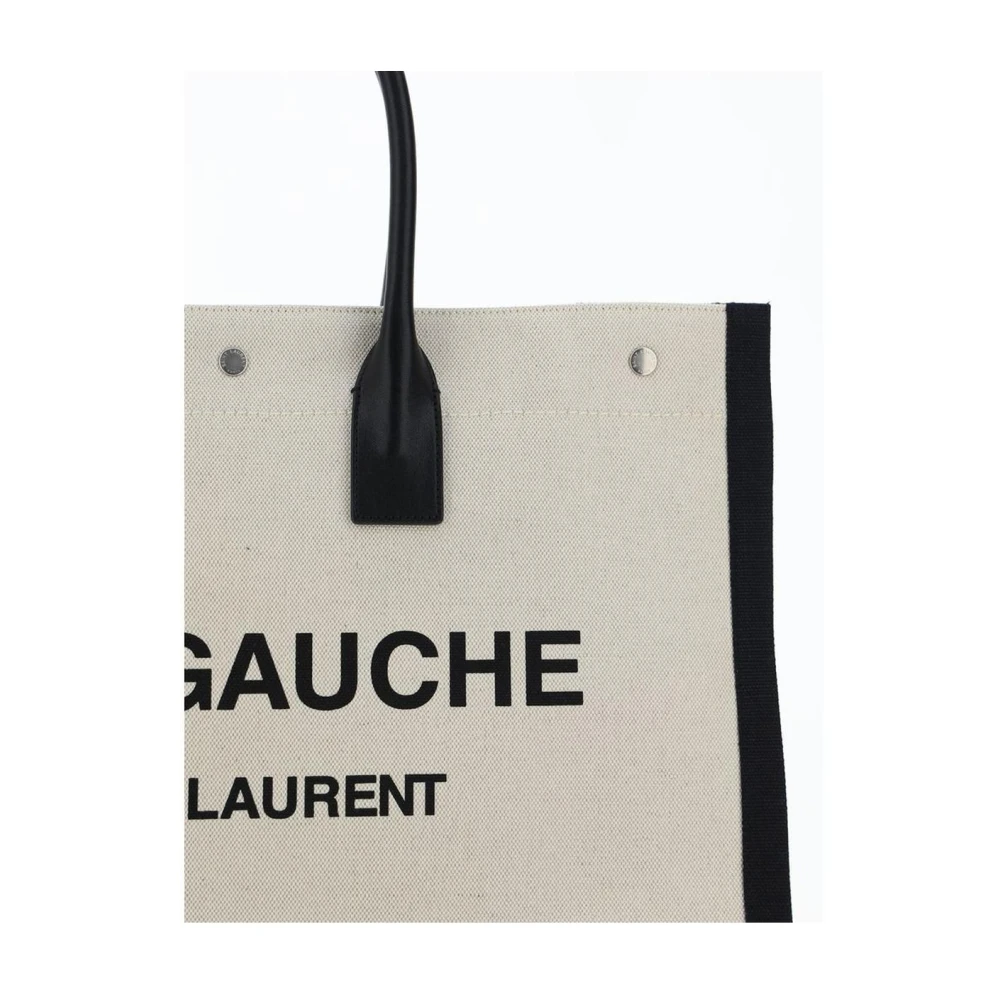 Saint Laurent Monogram Katoenen Handtas met Leren Handvatten White Heren