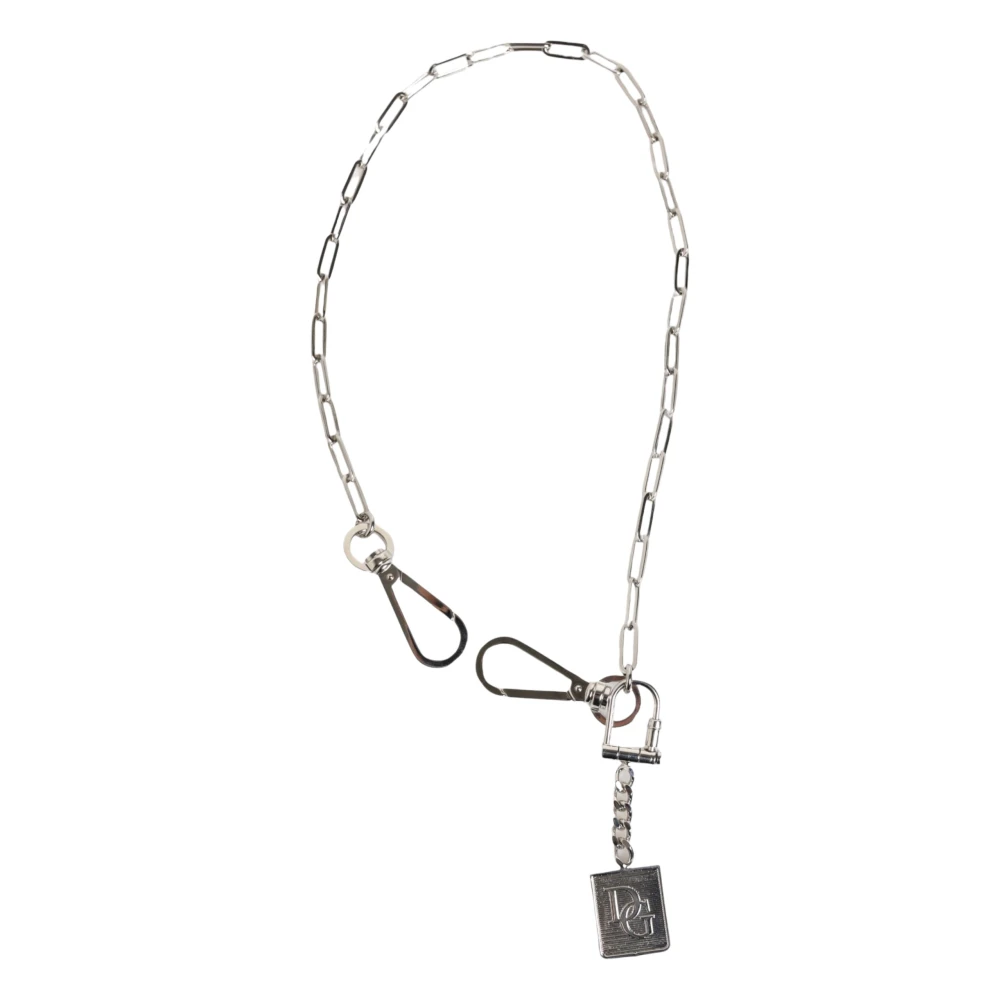 Dolce & Gabbana Unisex Silver Tone Metal Chain Dg Logo Pendant Necklace