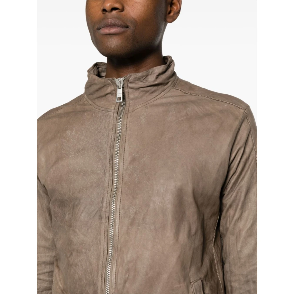 Giorgio Brato Beige Leren Jas met Hoge Kraag en Meerdere Zakken Beige Heren