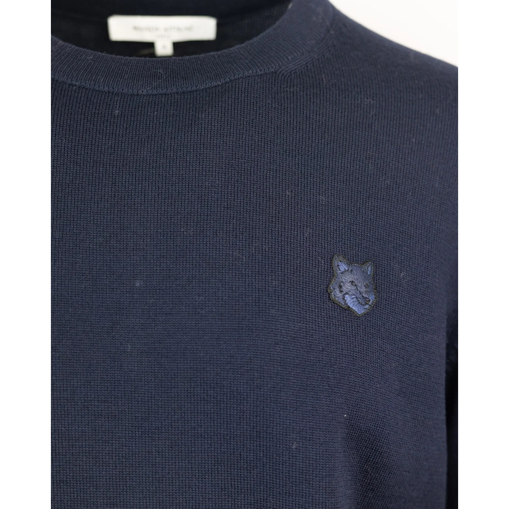 Maison Kitsuné Blauwe Merinowollen Trui Vos Patch Blue Heren