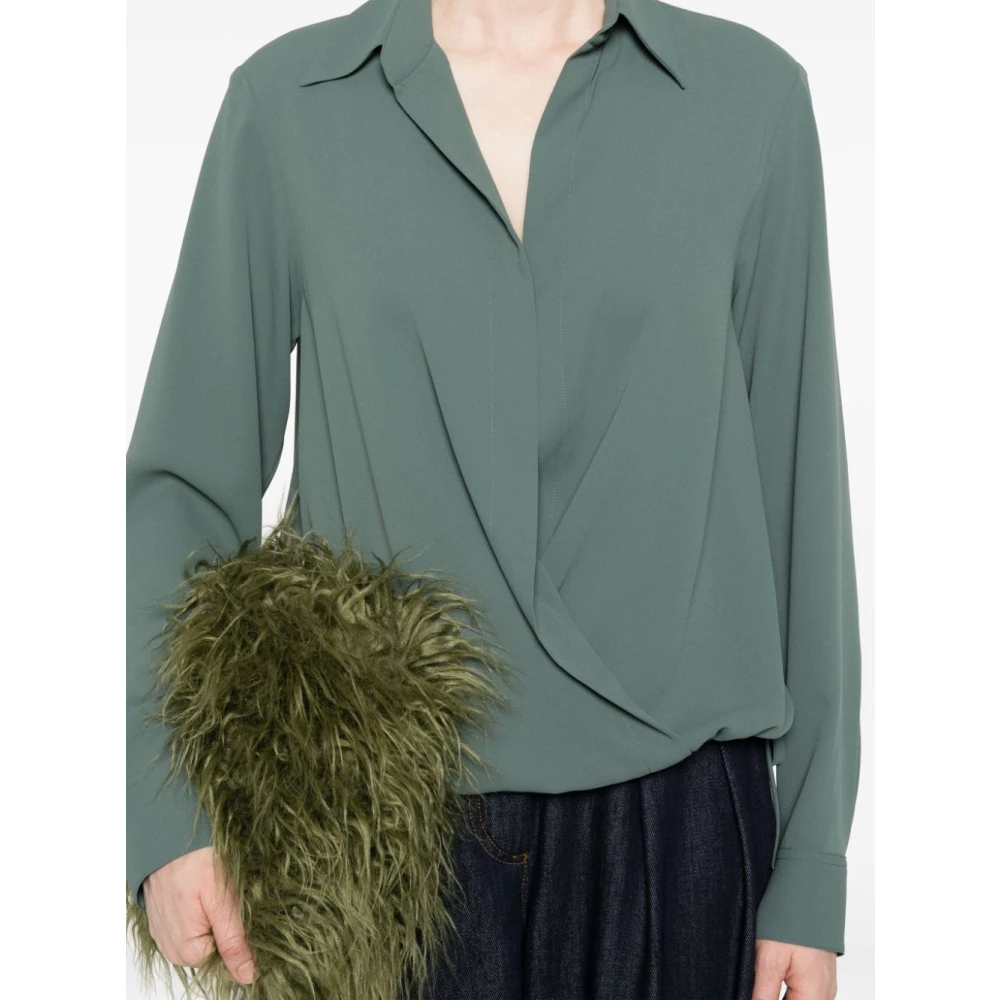 Dries Van Noten Shirt met Wikkelvoorkant en Koordjes Green Dames
