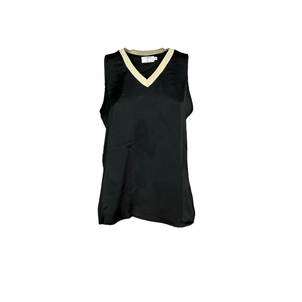 Molly Bracken Zwarte katoenen tanktop met gouden rand Black Dames