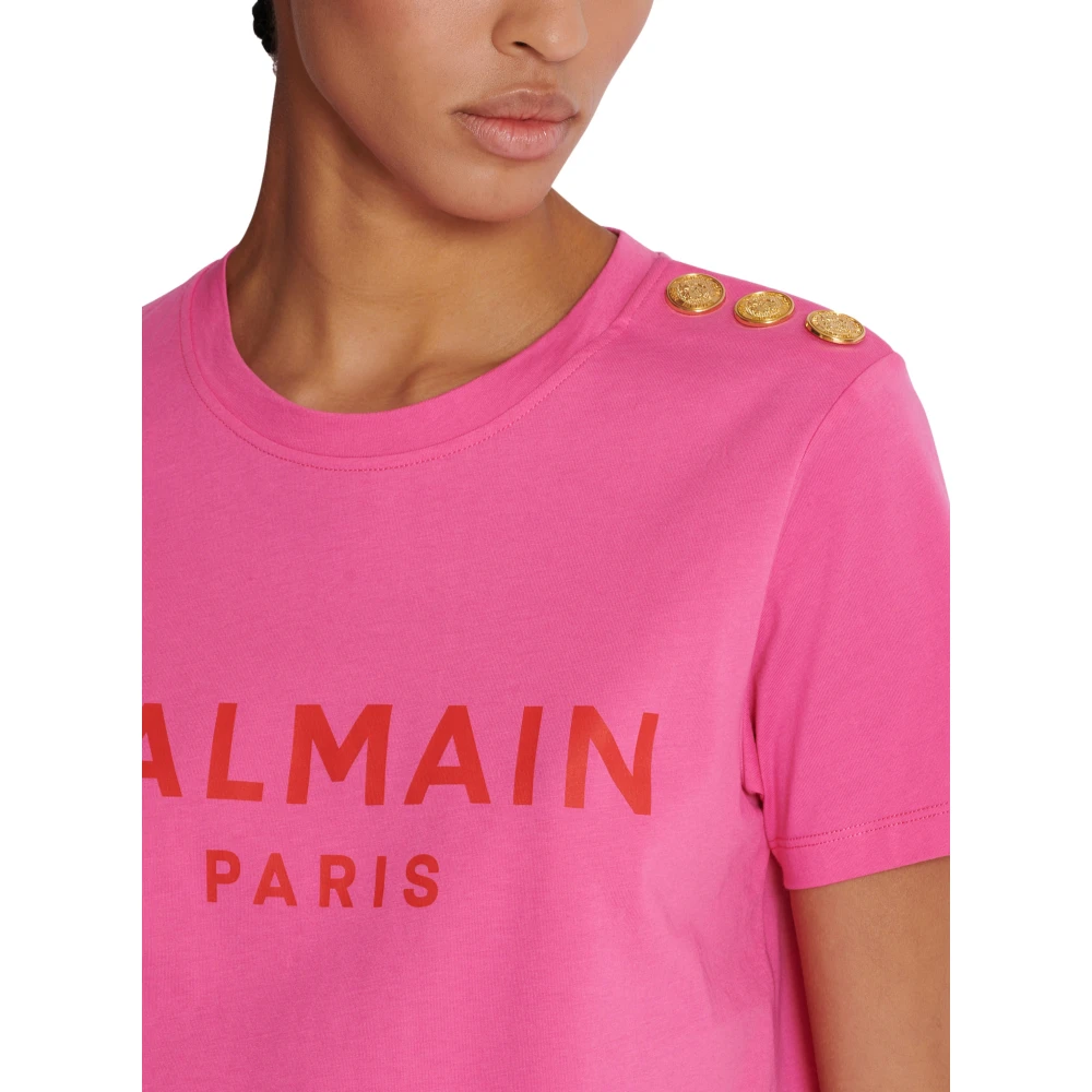Balmain T-shirt met Parijs print Pink Dames