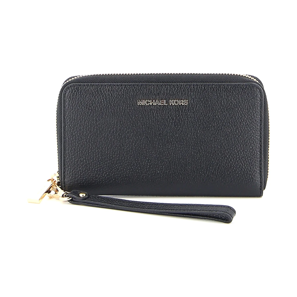 Michael Kors Zwarte gehamerde leren portemonnee met gouden details Black Dames
