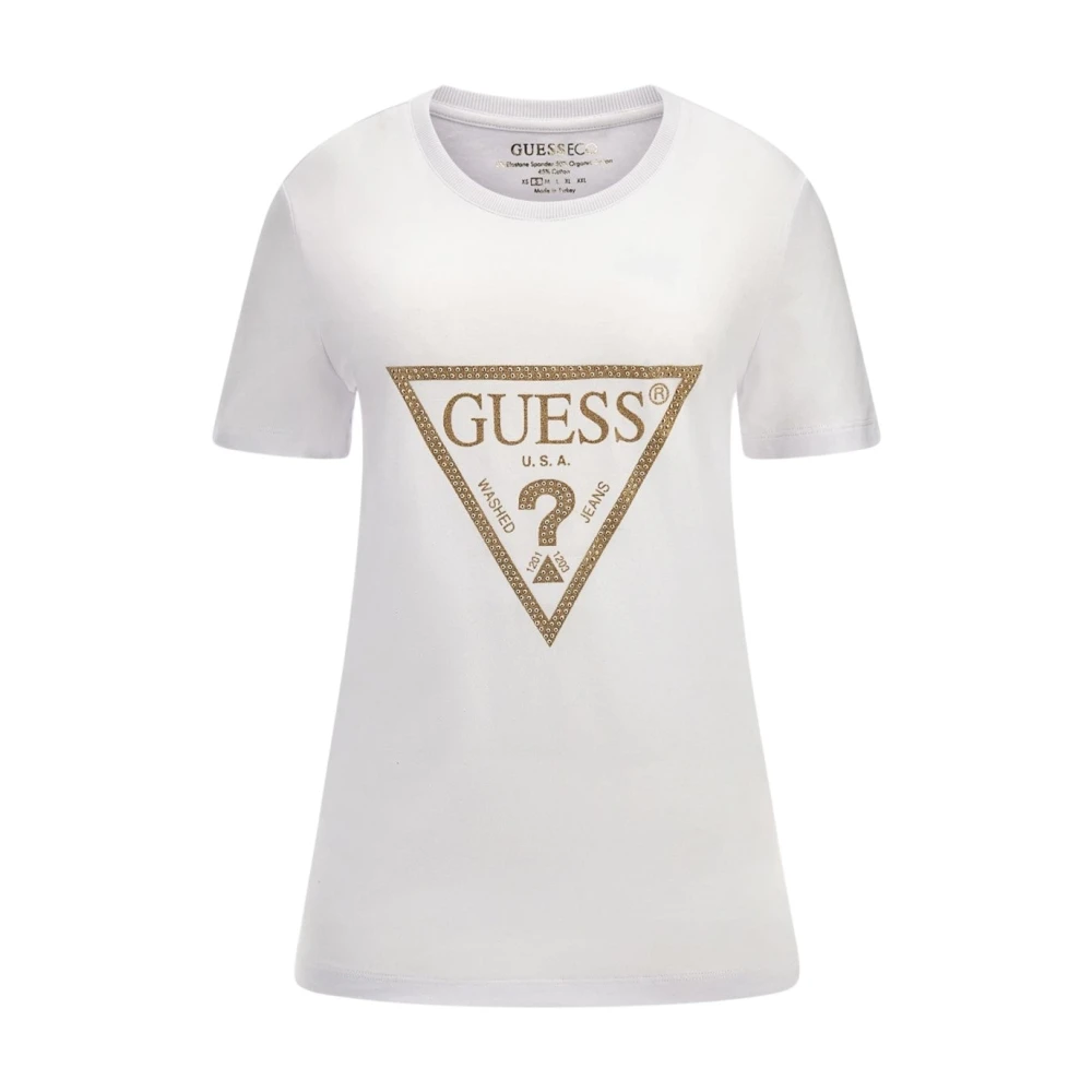 Guess Stretch Logo Triangle T-Shirt White Dames
