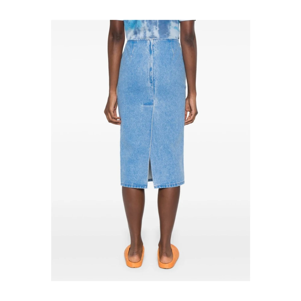 Marni Blauwe Denim Pencil Rok met Logopatch Blue Dames