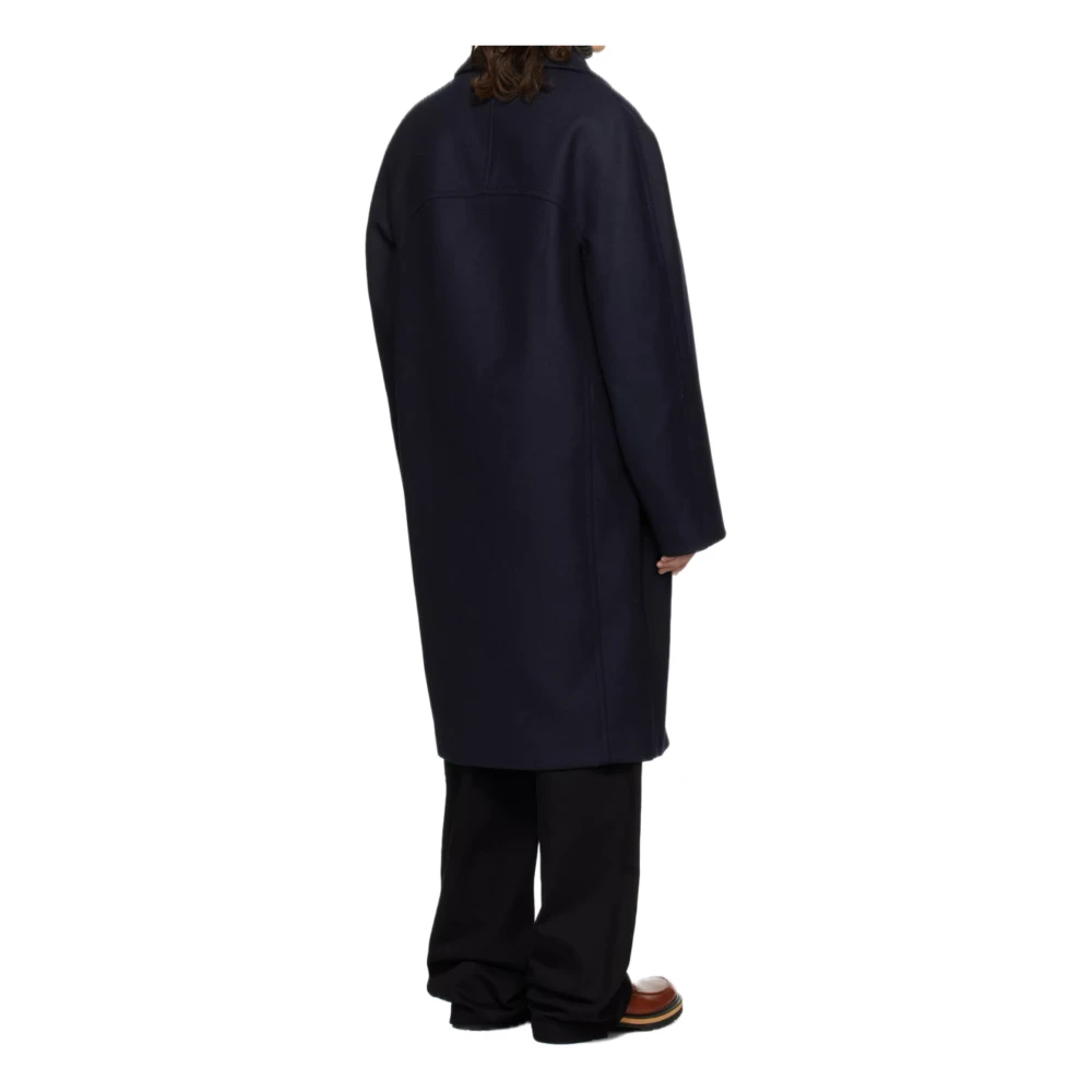 Dries Van Noten Wollen Loose Fit Mac Jas Blue Heren