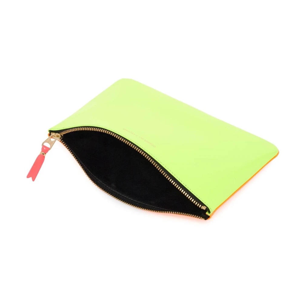 Comme des Garçons Fluo Leren Pouch met Gouden Rits Yellow Dames