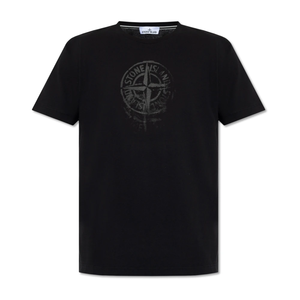 Stone Island T-shirt met logo-opdruk Black Heren