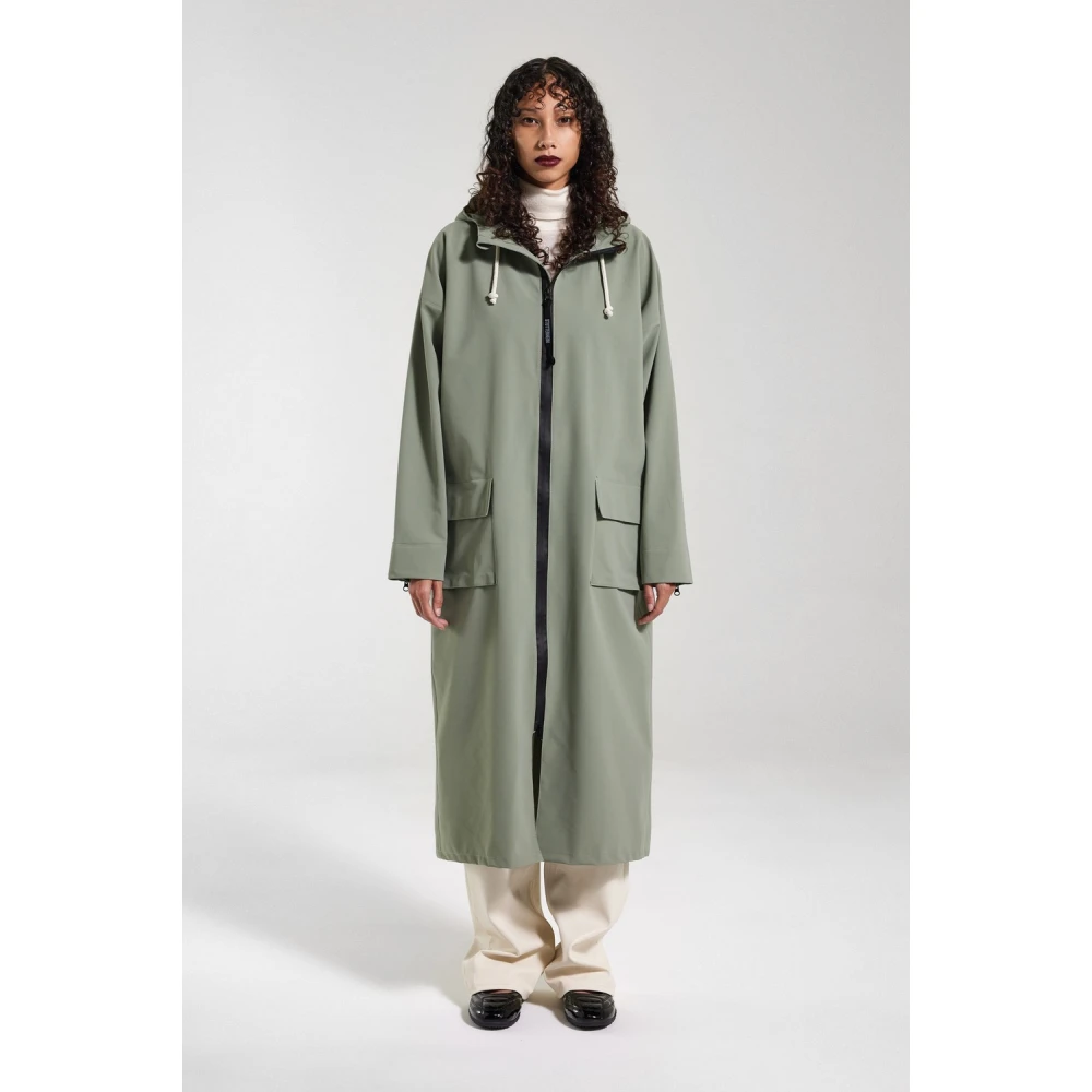 Stutterheim Matte Lange Regenjas met Aqua Guard Rits Green Dames