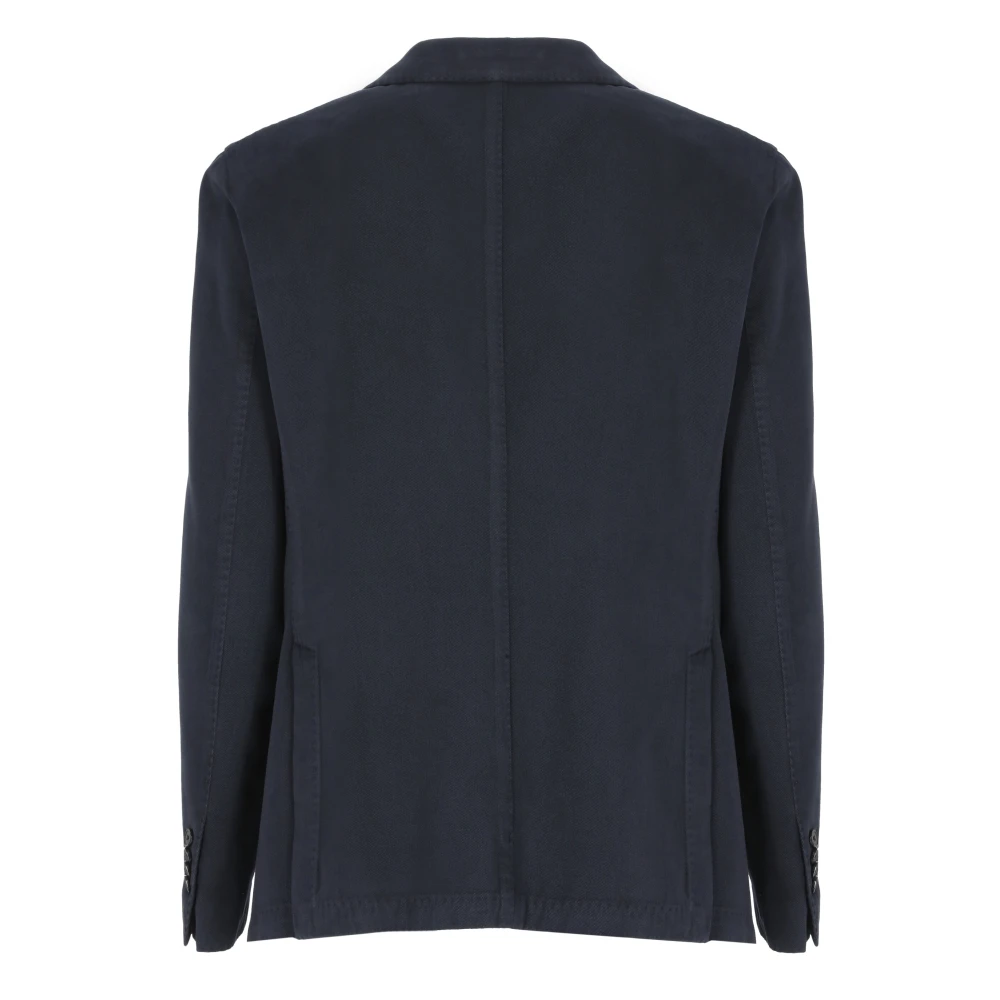 Lubiam Blauwe Geribbelde Jas Peak Revers Blue Heren