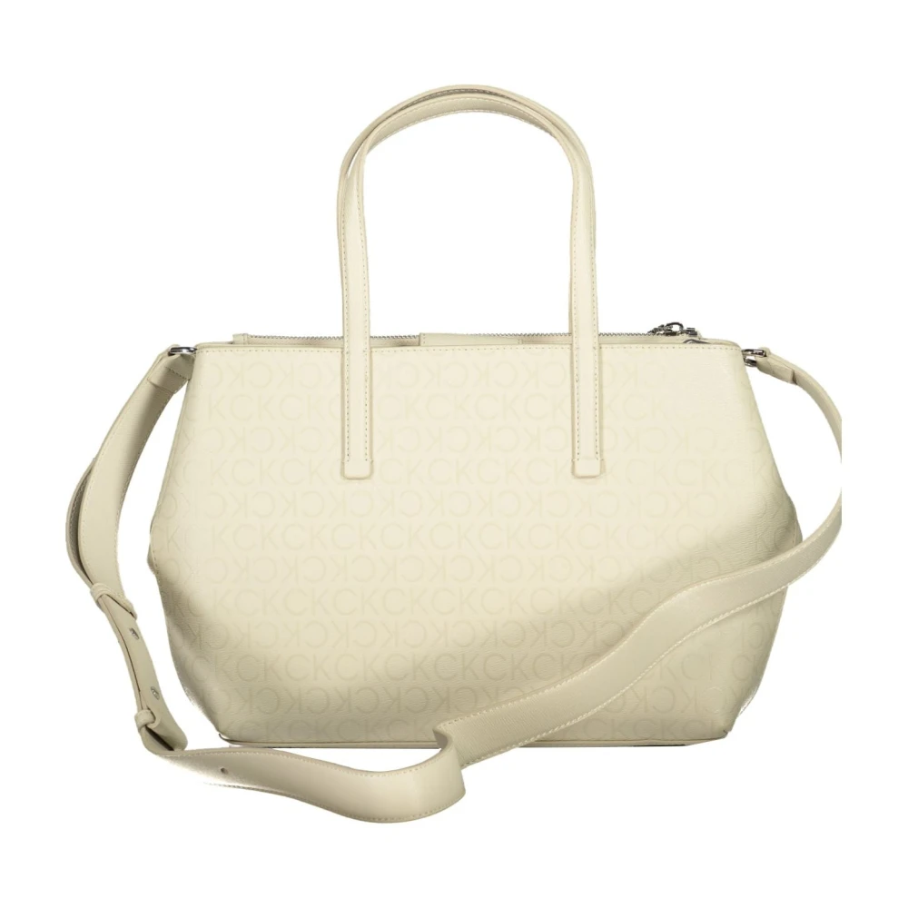 Calvin Klein Beige Handtas met Verstelbare Band en Contrastdetails Beige Dames