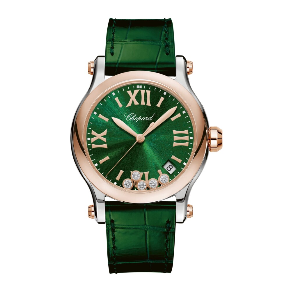 Happy Sport Quartz Watch with Green Dial and Floating Diamonds