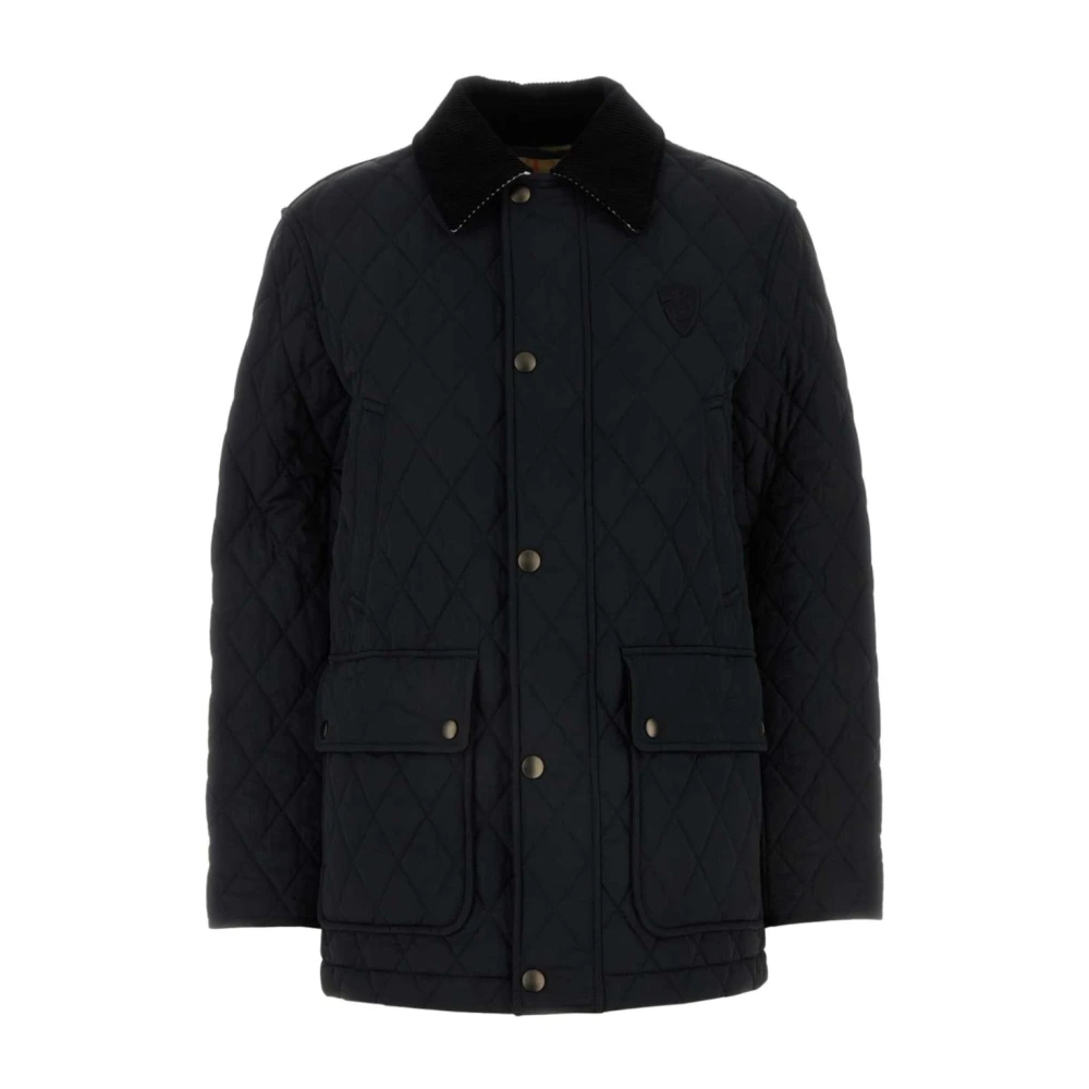 Burberry Zwarte Gewatteerde Jas met Geribbelde Kraag Black Heren