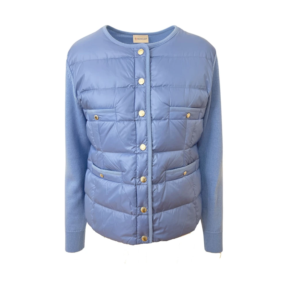 Moncler Blauwe Cardigan met Donzen Voorkant Blue Dames