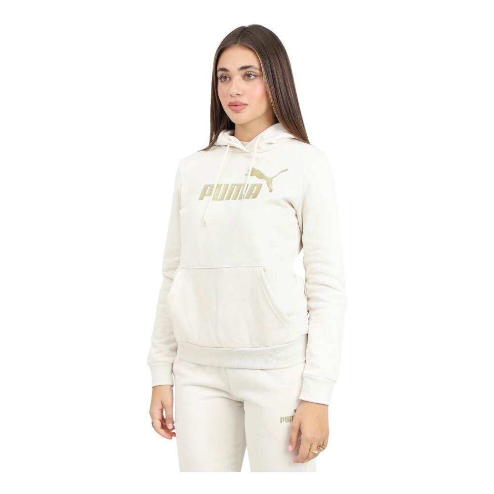 Puma Glitter Logo Hoodie Vit Kvinnor White, Dam