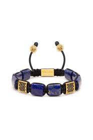 Women's Blue Lapis Flatbead Bracelet with Black CZ Diamonds and Gold Plating