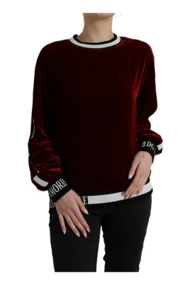 Burgundy Velvet Rund Hals Tröja
