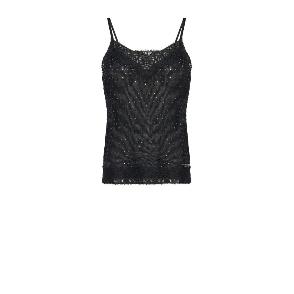 Richmond Black Strappy Openwork Top - Female - Sleeveless Tops - S - Tops