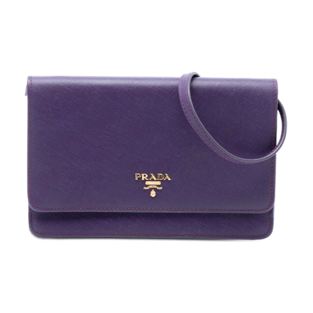 Prada Vintage Women's Purple Pre-Owned Saffiano Leather Crossbody Wallet