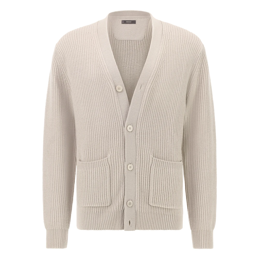 Boggi Milano Beige Stickad Cardigan I Merinoull