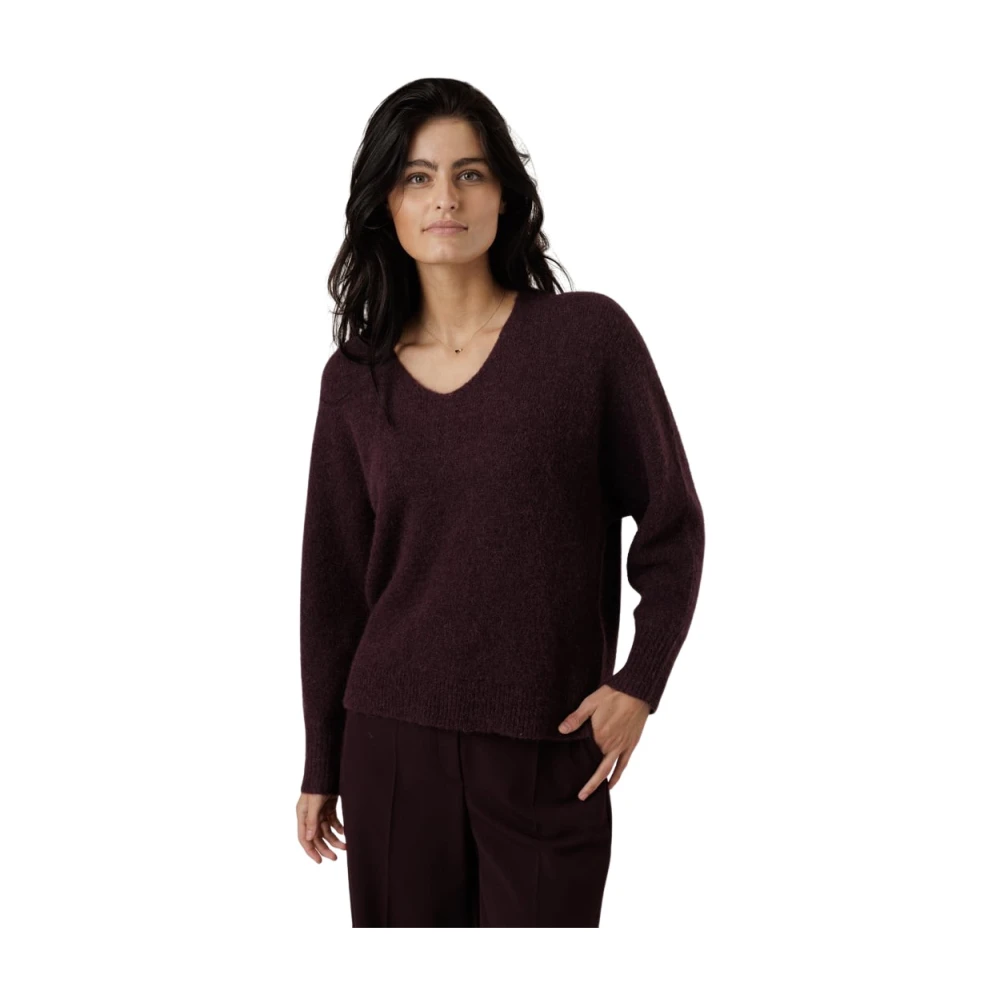 LUISA CERANO Bordeaux V-hals Alpaca Wol Trui Purple Dames