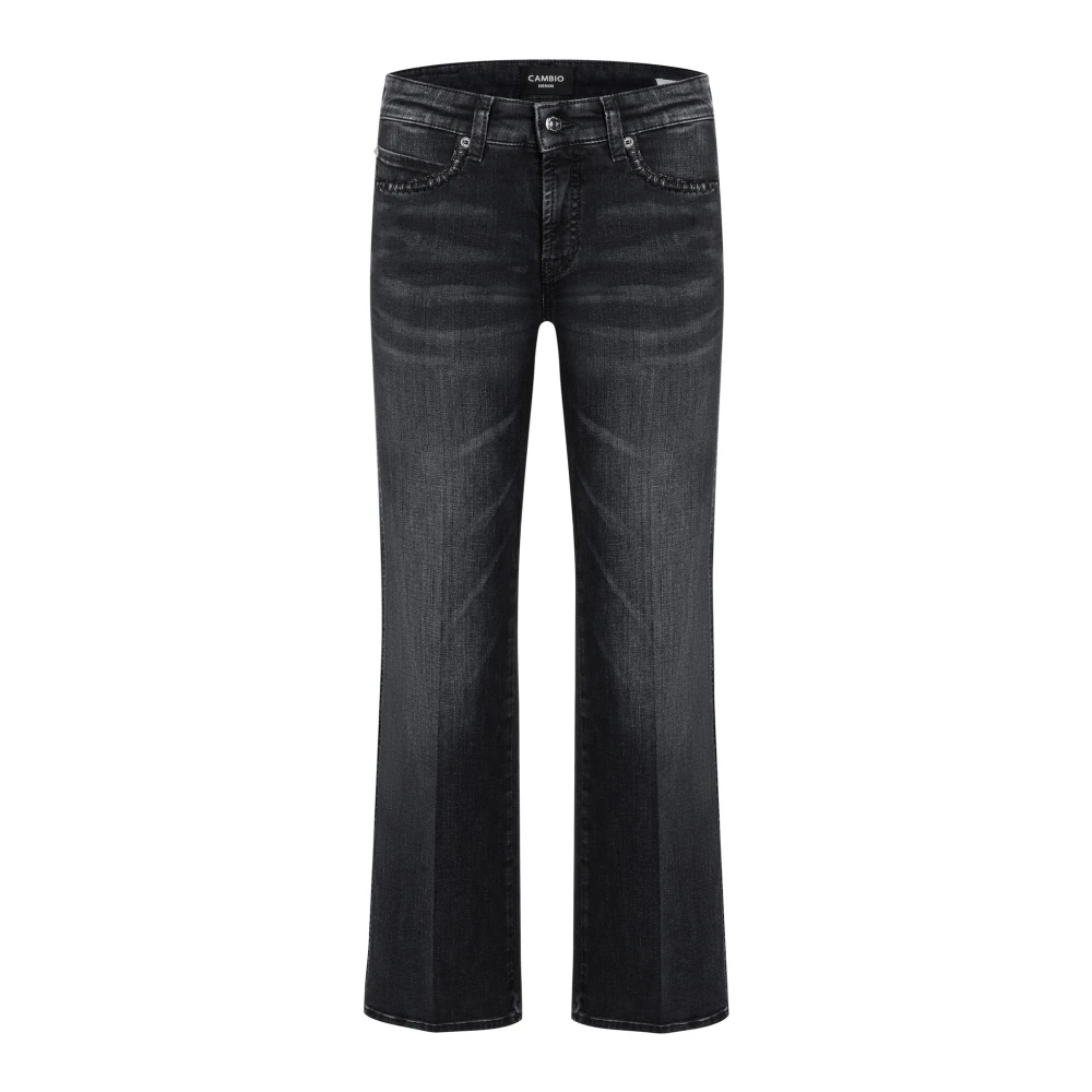 Cambio Women's Gray Wide Leg Jeans With Embroidered Details