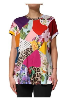 Patchwork Bomull Siden Blus Topp