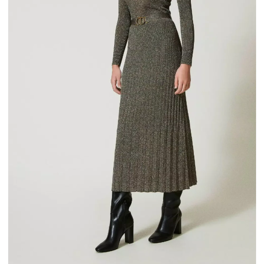 Twinset Beige Midi Rok met Geribbeld Vakmanschap Beige Dames