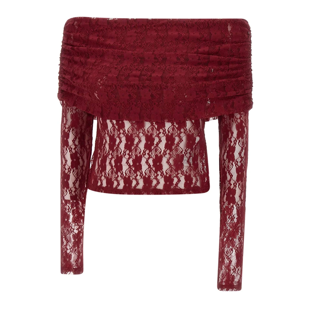 Rotate Birger Christensen Bordeaux Kleuren Top met Kant en Blote Schouders Red Dames
