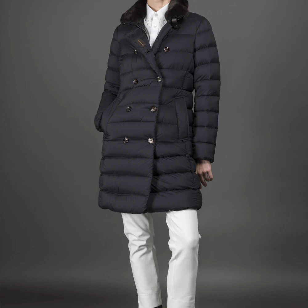 Moorer Double-Breasted Ganzendonsjas Acqua-lijn Blue Dames