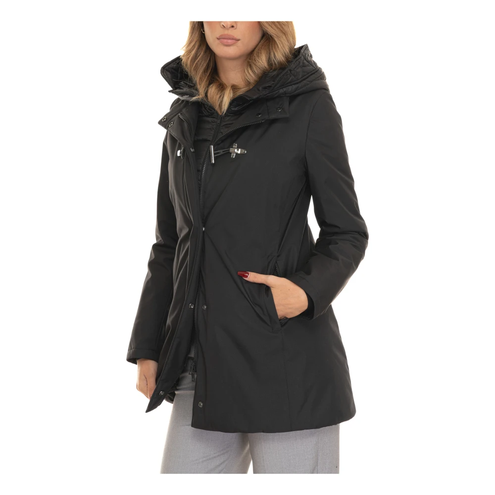 Fay Afneembare Bib Toggle Coat met Asymmetrische Rits Black Dames