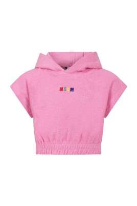 sweat-a-capuche-rose-en-eponge-a-manches-courtes