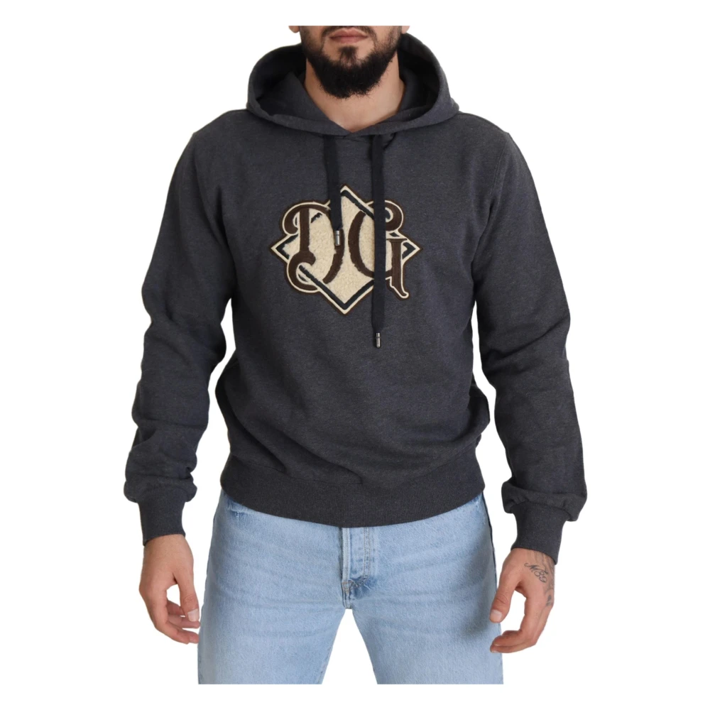 Dolce & Gabbana Elegant Grey Cotton Hooded Sweatshirt - Male - Hoodies - Gray - L - Sweatshirts & Hoodies - Image 3