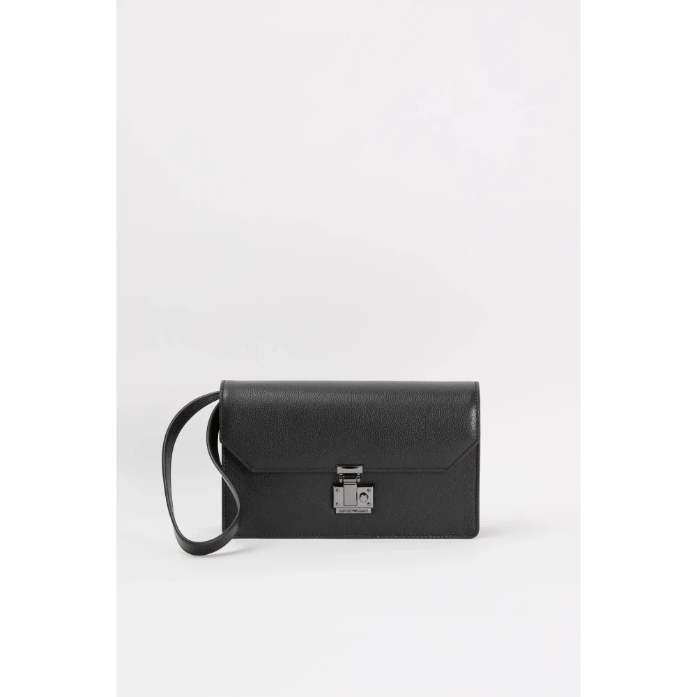 Emporio Armani Zwarte leren herentas Black Dames