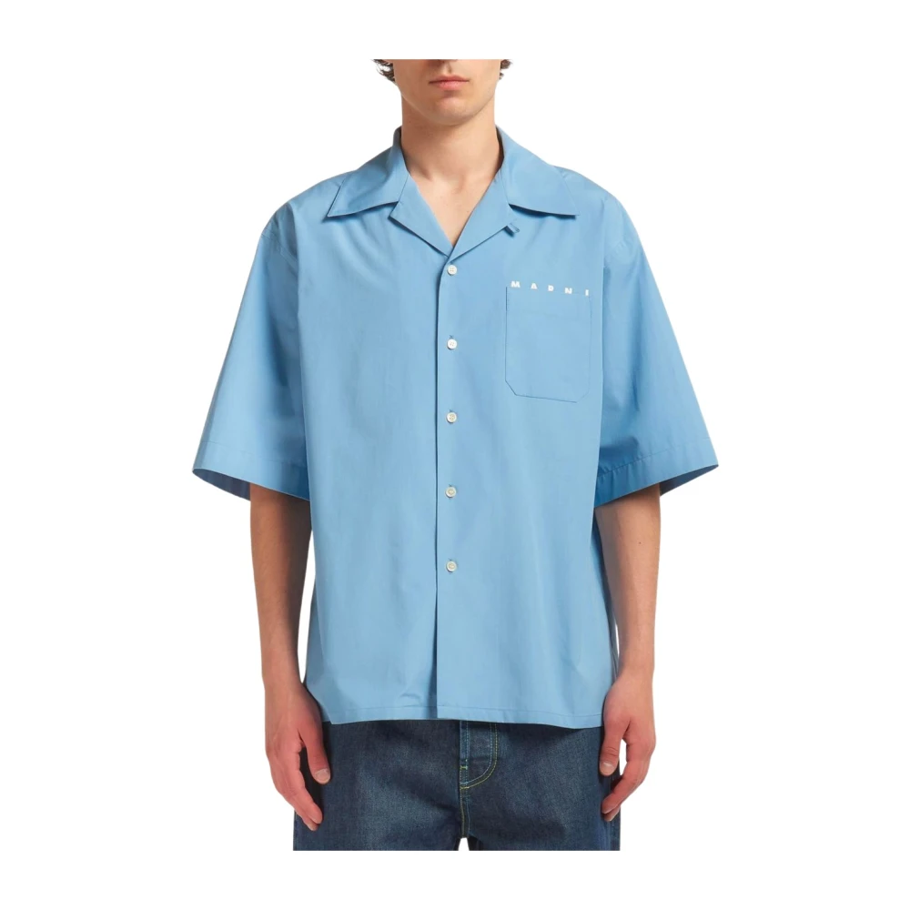 Marni Men's Blue Short Sleeve Shirts, Xl, Poplin Bowling Shirt