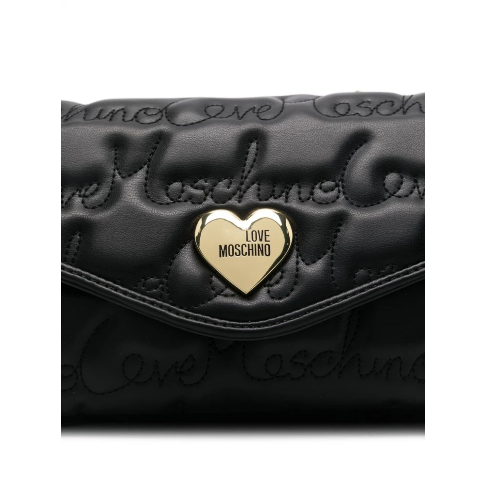 Love Moschino Zwarte Logo Geborduurde Schoudertas Black Dames