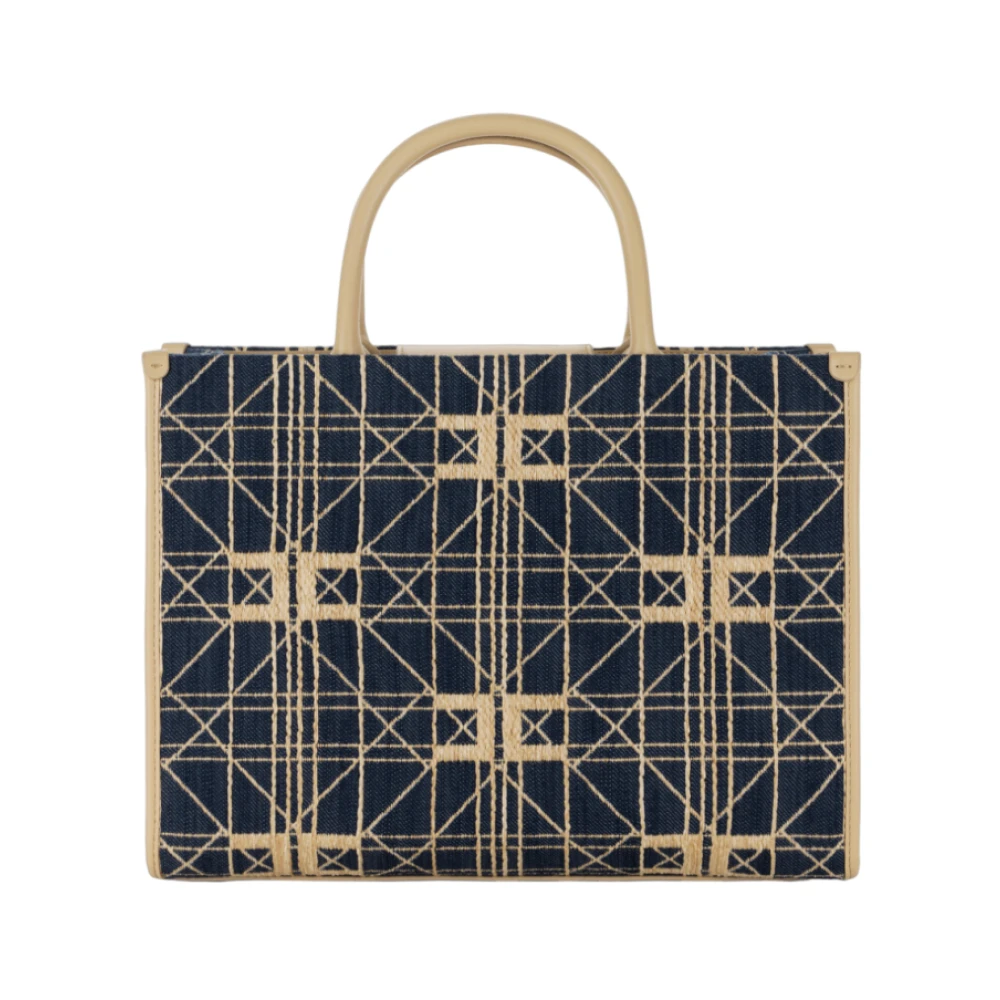 Elisabetta Franchi Jacquard Shopper Tas met Kunstleren Details Blue Dames