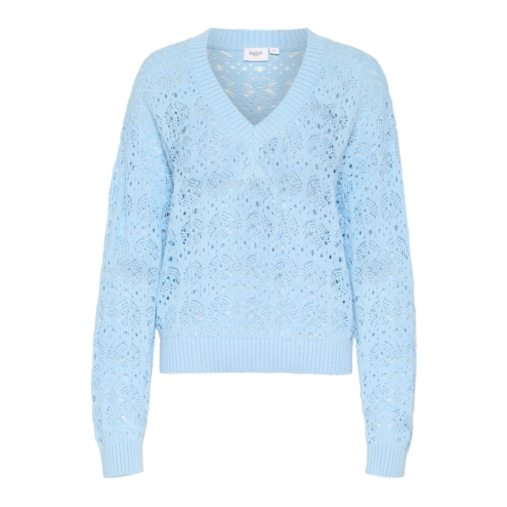 Saint Tropez Blauwe V-Hals Pullover Trui Junasz Blue Dames