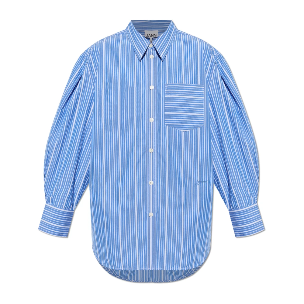 Ganni Oversized Shirt With Pocket - Female - Shirts - Blue - S - Blouses & Shirts