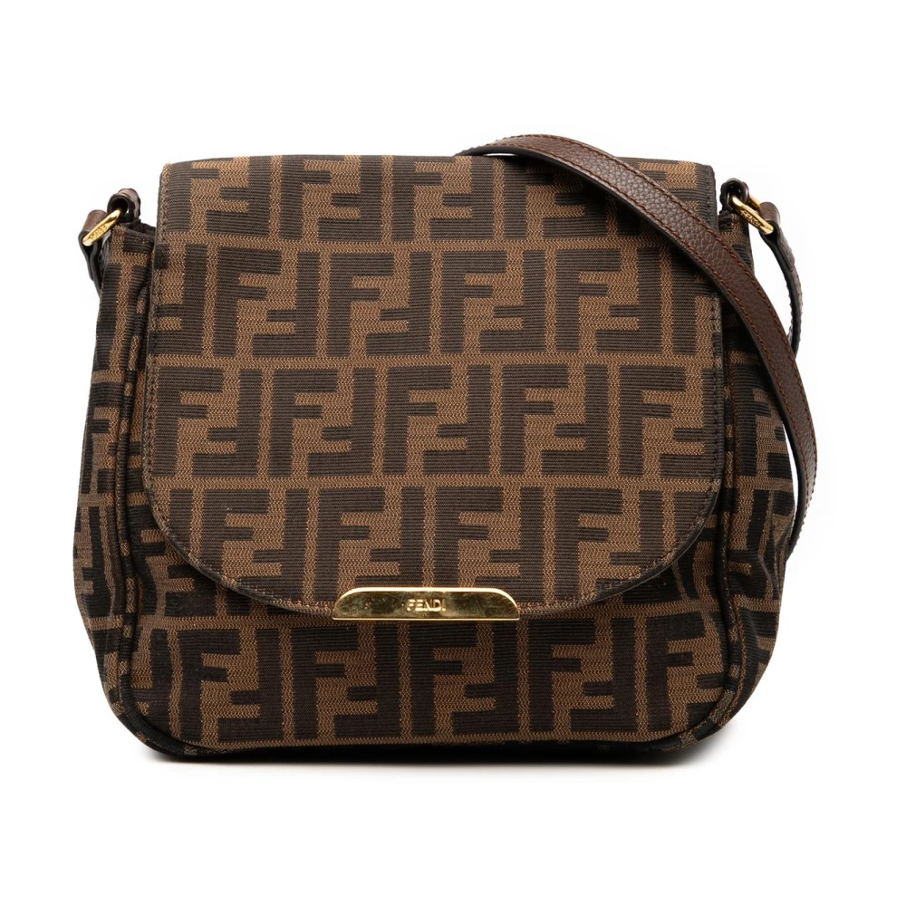 Fendi Vintage Women's Brown Vintage Cross Body Bags, One Size, Pre-Owned Signature Pattern Flap Bag