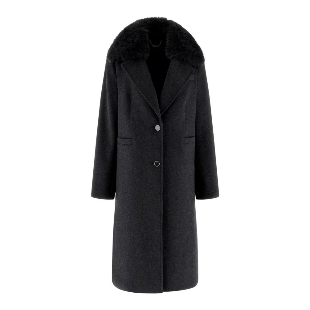 Guess Women's Gray Karole Fur Collar Coat - Single-Breasted Coats - L - Coats