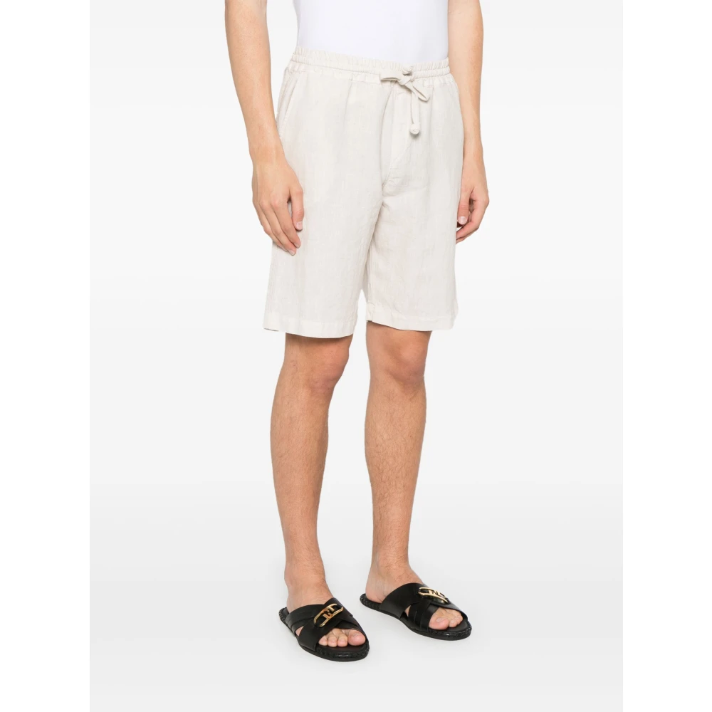 Fedeli Linnen Elastische Riem Trekkoord Shorts Beige Heren